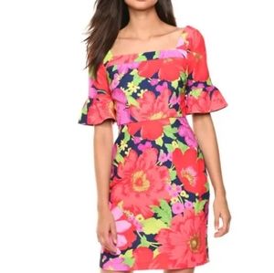 Tropical Poppy Floral Barbiecore Girly Ruffle Sheath Occasion Preppy Dress Mini